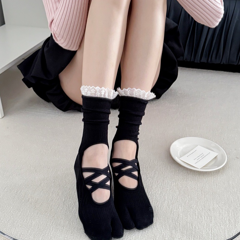 Lace Trim Split Toe Yoga Socks - Embellish Knit review and price