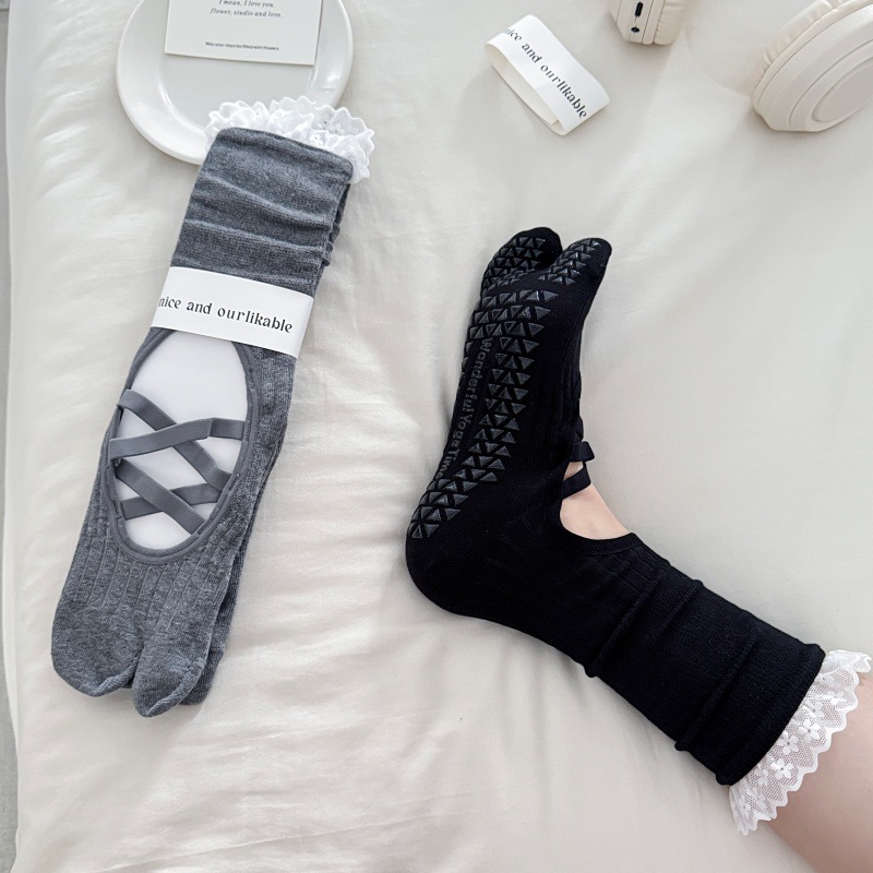 Lace Trim Split Toe Yoga Socks - Embellish Knit review and price