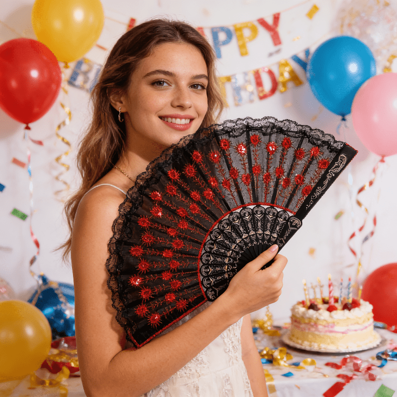 Spanish Style Folding Hand Fan - Tassel Fringe Trim review and price